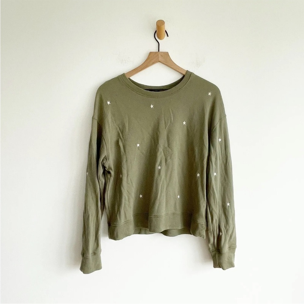 Rails Women's Ramona Olive Sweatshirt Embroidered Ivory Stars Sweater Large